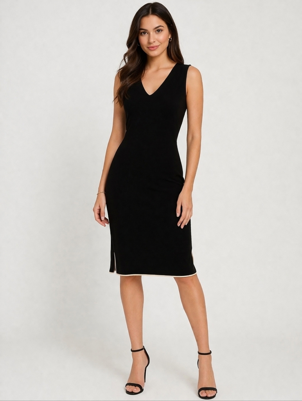 VTG VERTIGO PARIS Black Sleeveless V-Neck Below Knee Sweater Dress XL